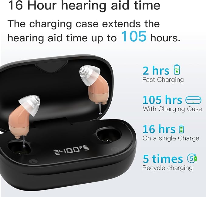 Hearing Aids (not Amplifiers), Rechargeable Hearing Aids for Seniors Invisible Hearing Aid with Noise Cancelling and Volume Control, OTC Digital Hearing Devices for Superior Sound Quality, Beige