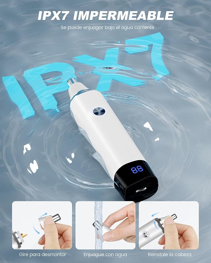 Ear and Nose Hair Trimmer for Men and Women, Painless USB Rechargeable Electric Facial & Eyebrow Hair Remover with LED Display, Dual-Edge Blades for Smooth,13000 RPM Motor IPX7 Waterproof (White)