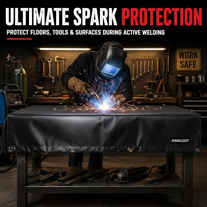 AMALOOT® Heavy Duty Welding Blanket 2-Pack – Silicone Coated Fiberglass Fireproof Blanket with Kevlar Stitching, 4ft x 6ft, Heat Resistant Welding Curtain & Protection for Welding, Grill & Smoker