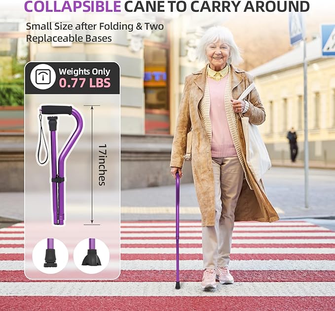 BeneCane Walking Cane for Men & Women Adjustable Cane with Offset Soft Cushioned Handle -Portable Lightweight Sturdy Mobility Walker Aid for Elderly, Seniors Collapsible Cane