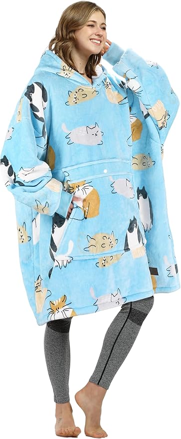 Catalonia Oversized Blanket Hoodie Sweatshirt, Wearable Sherpa Lounging Pullover for Adults Women Men