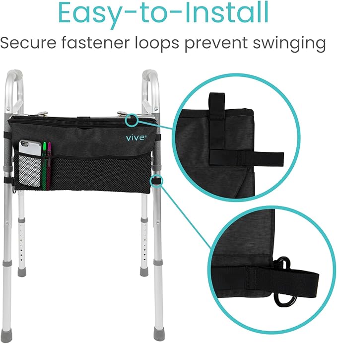 Vive Walker Bag - Accessories Wheelchair Basket Pouch (Water Resistant) - Seniors Caddy Accessory Attachment for Folding, Rolling Walkers - Carry Storage Carrier Tote - Lightweight, Universal Size