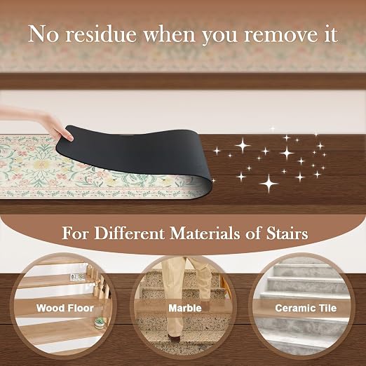 OJIA Pink Floral Stair Treads for Wooden Steps 15PCS 8"x30" Stair Runner | Non-Slip Stair Runners Rubber Carpet Treads for Wood Stairs Indoor Staircase Step Treads for Kids & Dogs, Stair Covers, Green