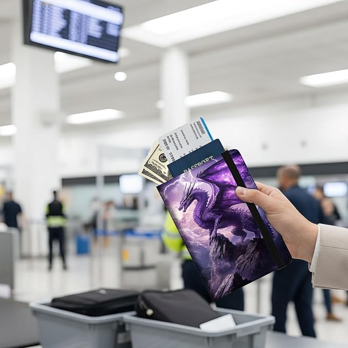 Passport Holder Wallet Cover Case,RFID Blocking Passport Cover,Large Capacity Travel Wallet with Multi Card Slots (Purple Dragon)