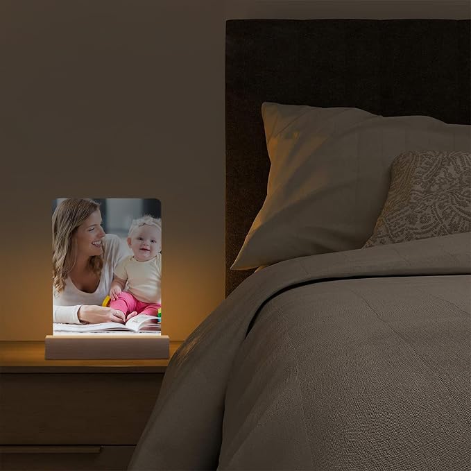 4 Pack 5" x 7" Sublimation led Acrylic Photo Frames Night Lights Blanks Heart Shape,with Warm Color Light with Wood Stand for Heat Press Machine Printing