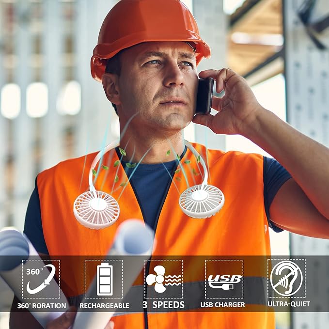 Neck Fan, Hands Free Personal Fan 2600mAh, Hang Around Neck Fans, Wearable Small Fan for Outdoor Working Battery Powered Over 12 Hours Constant Cool