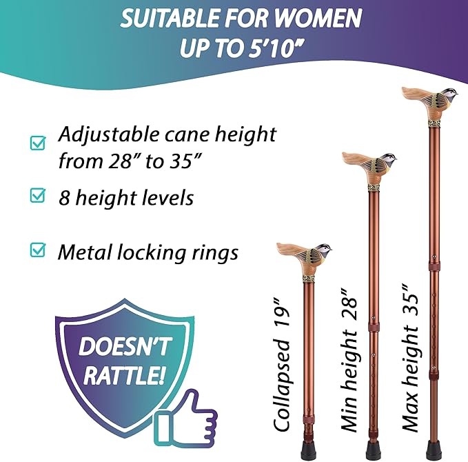 Asterom Walking Cane for Women - Handmade, Adjustable, Stylish - Cool Canes for Seniors Women, Fashionable Walking Sticks