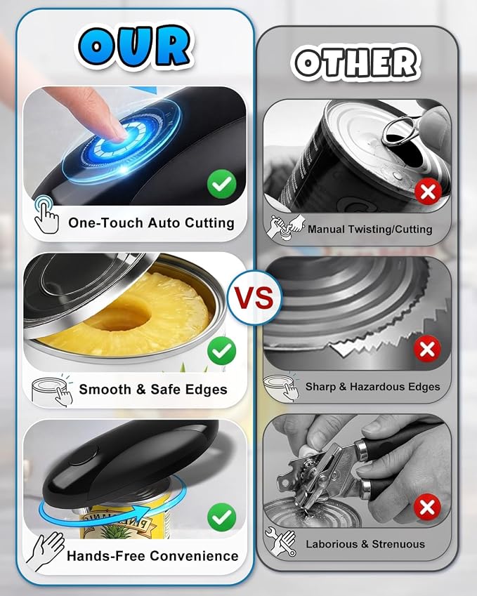 Electric Can Opener, One-Touch Automatic Can Opener, Hands Free Can Opener for Seniors with Arthritis, Rechargeable Cordless Can Opener Side-Cut, Safety Smooth Edge, Fits Most Cans