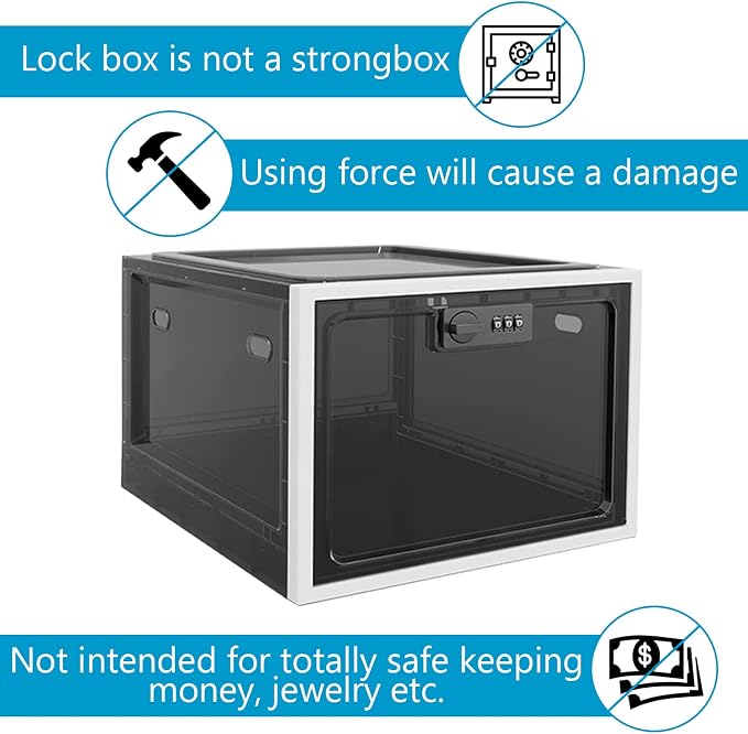 Medicine Lock Box with Combination Lock, Large Medication Lock Box with Code, Locked Refrigerator Box for Food, Snack, Tablet Storage Locker, Cell Phone Jail Classroom, Family (Black)