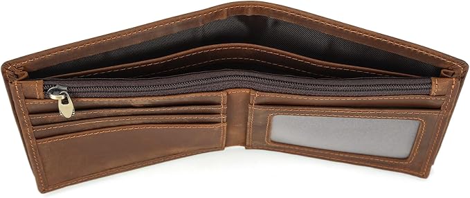 Polare Men's RFID Blocking Cowboy Genuine Natural Crazy Horse Leather Bifold Wallet