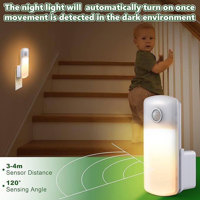 Enhon 6 Pack Emergency Power Failure Night Lights, Motion Sensor Night Light, Automatic Dusk to Dawn, Emergency Lights for Home, Bedrooms, Hallways, Black Outs, Rechargeable