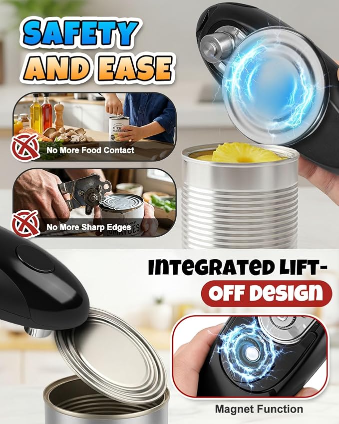 Electric Can Opener, One-Touch Automatic Can Opener, Hands Free Can Opener for Seniors with Arthritis, Rechargeable Cordless Can Opener Side-Cut, Safety Smooth Edge, Fits Most Cans
