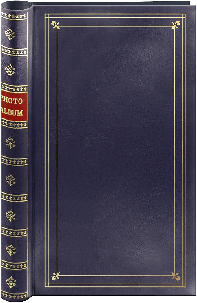 Spiral Bound Photo Album 300 Bi-Directional Memo Pockets Hold 4x6 Photos, Navy Blue