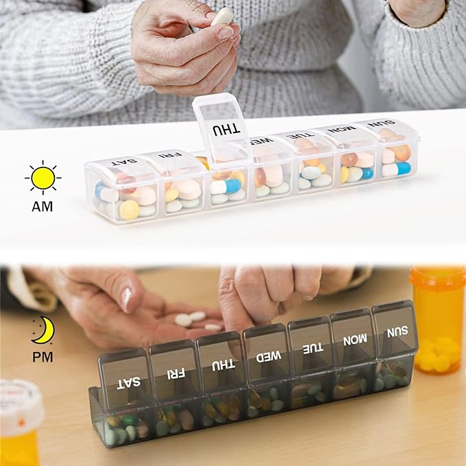 2 Pack Weekly Pill Organizer, Large 7 Day Pill Case, Daily Vitamin Case Medicine Box, AM/PM Pill Containers for Medicine Supplements Fish Oil (Orange & Purple)