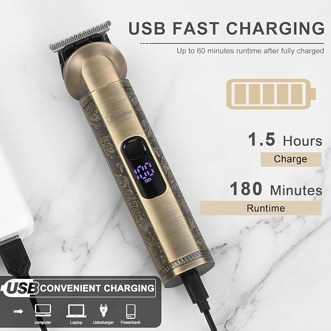 Hatteker Beard Trimmer Kit Professional Hair Clipper Zero Gapped T-Blade Electric Razor Shaver for Nose Ear Body Face Mustache Trimmer for Men Cordless Grooming Kit 8 in 1