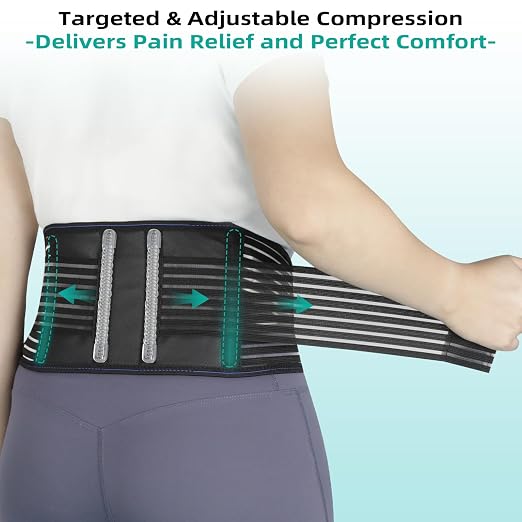 Back Brace for Women Men with Magnet, Self Heating Back Support Brace with 4 Reinforced Stays, Lumbar Support Belt for Lower Back Pain Relief, Herniated Disc, Arthritis, and Sciatica (Black, Medium)
