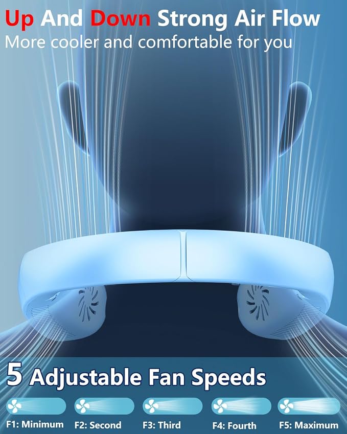 Personal Misting Neck Fan with Water Mist, Rechargeable 4000mAh Battery Powered, 5-Speed Neck Air with LED Display, Small Bladless Wireless Necklace Fans for Kids Adults Outside Work Sports, Purple
