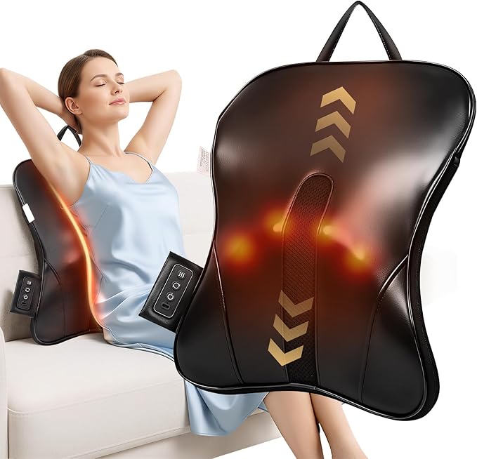 Wireless Shiatsu Neck and Back Massager with Heat,3D Kneading Up & Down Rolling for Neck, Back,Shoulder Pain Relief,Portable Deep Tissue Massage Pillow for Home,Office,Car Use,Ideal Gift for Mom&Dad