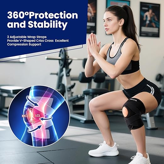 JOMVD Knee Brace for Knee Pain, Meniscus Tear, ACL, Adjustable Knee Support with Side Spring Stabilizers for Meniscus Tear, Arthritis, Patella Stability, Knee Pain Relief, Women and Men, Large