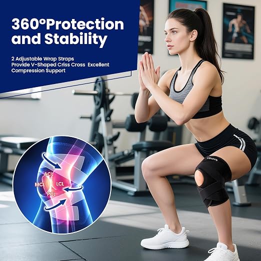 JOMVD Knee Brace for Knee Pain, Meniscus Tear, Adjustable Knee Support with Side Spring Stabilizers for Meniscus Tear, ACL, Arthritis, Patella Stability, Knee Pain Relief, Women and Men, X-Large
