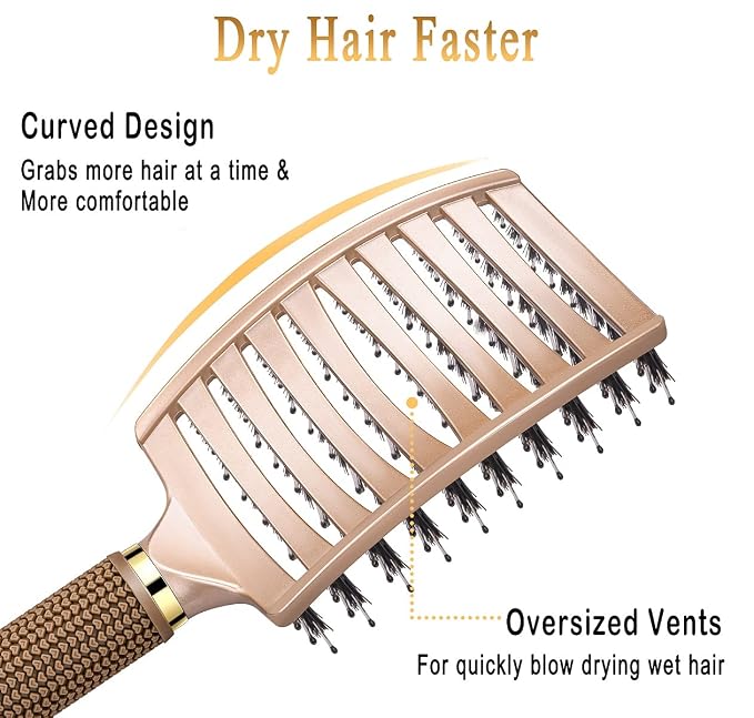 Detangling Brush for Women & Kids, Wet & Dry Hair, All Hair Types | Less pulling & breakage, Boar bristles tame frizz & add shine, Vents for faster blow-drying, Lightweight 4 oz, Non-slip grip