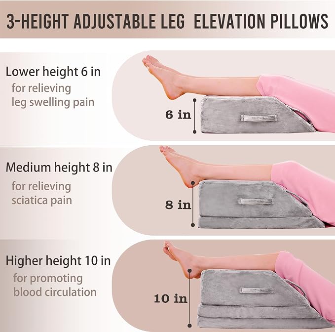 Wedge Pillow for Sleeping, Bed Wedge Pillow for After Surgery 3-Height Memory Foam Leg Elevation Pillow for Swelling Back Pain Relief Sciatica Knee Ankle Pain Bed Support Legs L 24"