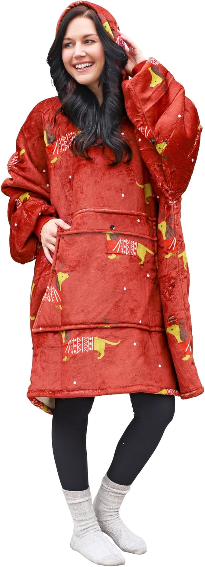 Catalonia Oversized Blanket Hoodie Sweatshirt, Wearable Sherpa Lounging Pullover for Adults Women Men