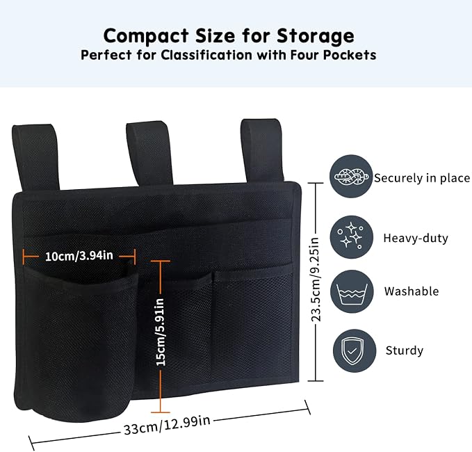 Boczif Bedside Storage Caddy, Bunk Bed Storage Bag, Hanging Bedside Organizer for TV Remote Control, Phones, Tablets, Bedside Pocket for College Dorm Rooms Baby Bed Rails, Hospital, Camp