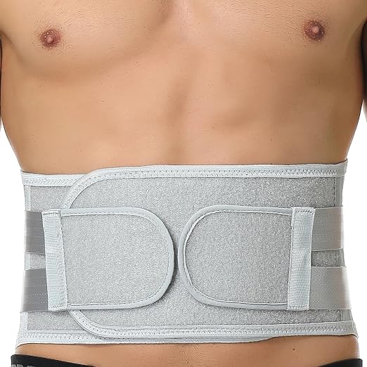 NeoTech Care Back Belt Support for Men or Women - Breathable & Adjustable Lower Back Brace - Double Pull Compression Straps (Gray, Size L)