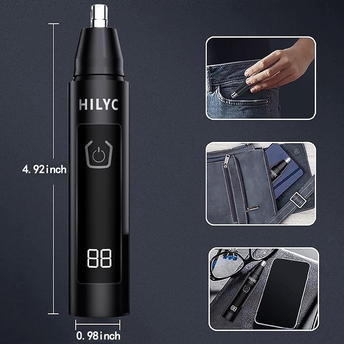 Professional Nose Hair Trimmer, LED Display, USB Rechargeable, Waterproof Double-Edge Blade for Men, Women, IPX7 Rated (Flat)