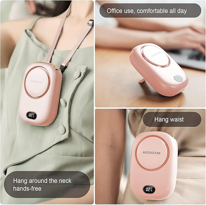 AOCOOLFAN Portable Neck Fan, Mini Small Personal Handheld Fan USB Rechargeable 3 Speed for Girls Boys Woman Eyelash Travel Home Office Outdoor (Pink)