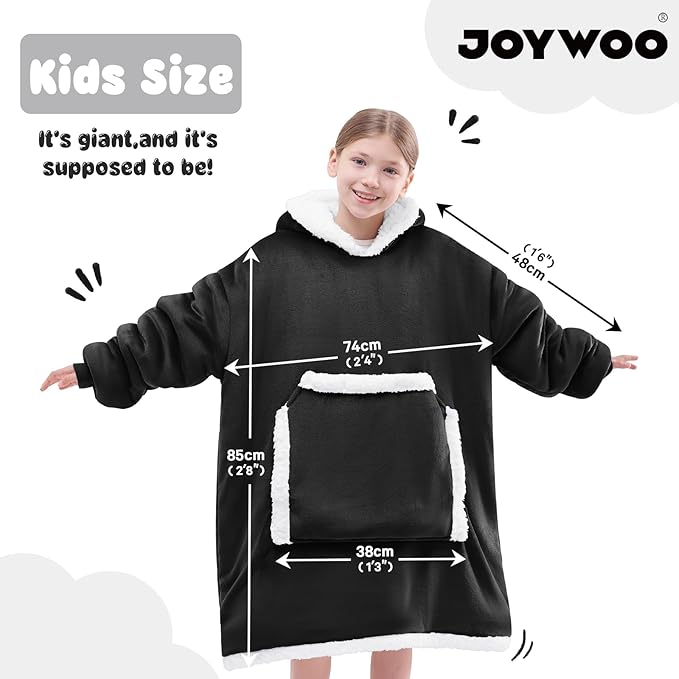 JOYWOO Black Kids Wearable Blanket Hoodie,Oversized Cat lovers Hoodie Blanket for kids & Teens,Birthday Gifts for Girl Boys,Warm Cozy Fuzzy Sherpa Fleece Sweatshirt Blanket with Giant Pocket Gifts