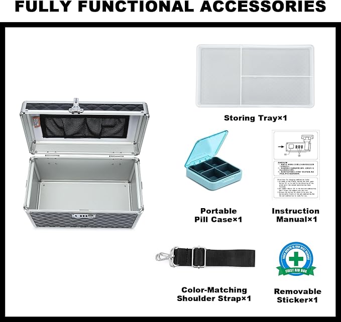 Storage Lock Box with Combination Lock, Lockable Medicine Storage Box, Empty First Aid Box, Security Lock Box, Multipurpose Locking Box for Home and Outdoor Use (Black, Large)