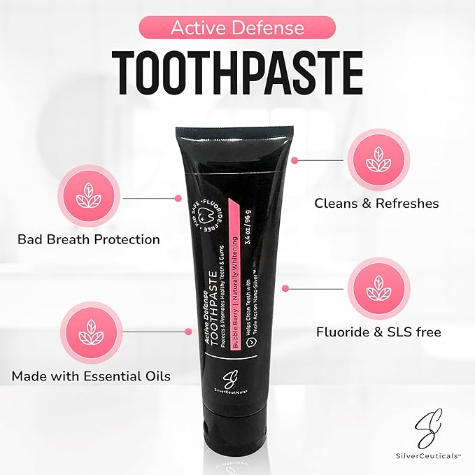Colloidal Silver Toothpaste - Bubble Berry - Remineralize Tooth Enamel - SLS & Fluoride Free Cavity Protection - Gum Health - Bad Breathe - Gingivitis - Coral Calcium & Xylitol - 3.4oz - Pack of 2