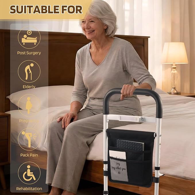 Panta Bed Rails for Elderly Adults Safety, Adjustable Bed Assist Rails for Seniors with Motion Light, Bed Side Rails with Support Legs and Storage Pocket, Portable Bed Cane (Black) | ASTM F3186-17, motion light, support legs, storage pocket, portable b...