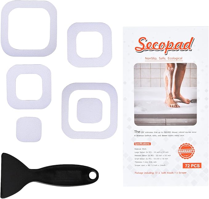 Non-Slip Bathtub Stickers, 72 PCS Safety Bathroom Tubs Showers Treads Adhesive Decals with Scraper (White)