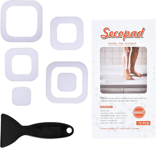 Non-Slip Bathtub Stickers, 72 PCS Safety Bathroom Tubs Showers Treads Adhesive Decals with Scraper (White)