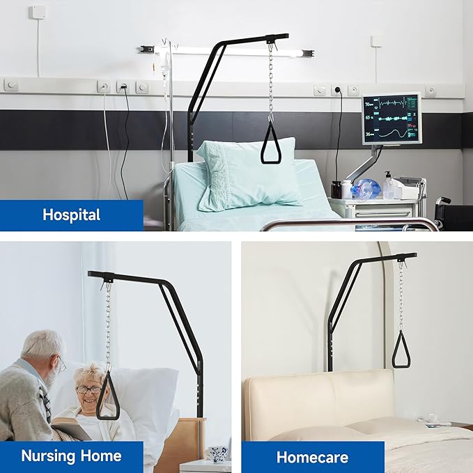 Trapeze Bar for Bed Mobility, Patient Aid Hospital Beds Triangle Pull Up Floor Stand Bar Heavy Duty Beds Trapeze for Bed Pull Up Assist for Elderly and Bedridden Patients