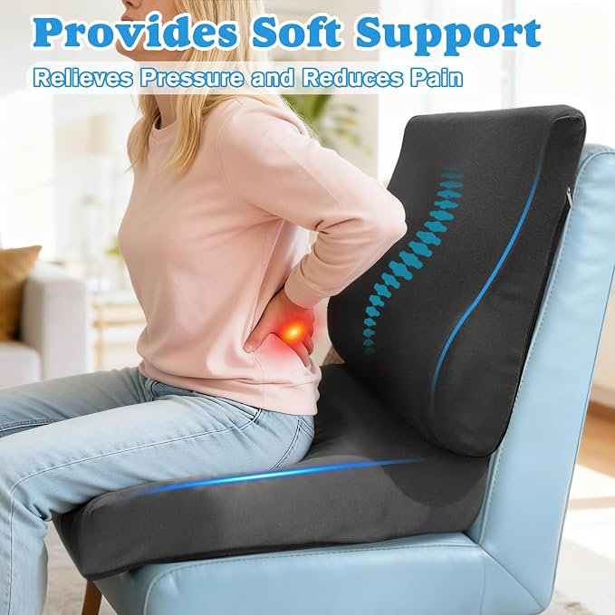 2-in-1 Recliner Cushions for Elderly Egg Crate Foam Seat Cushion and Ergonomic Back Support Pillow Non-Slip Recliner Cushions for Long Sitting Reduces Muscle Fatigue, Gray