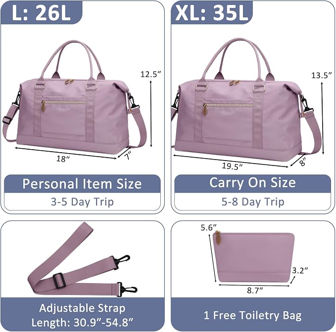 ELONGRIVER Travel Duffle Bag for Women, Weekender Bags, Hospital Bag for Labor Delivery, Lightweight Tote Duffel Overnight Bag with Luggage Sleeve,Airplane Travel Bags (Purple, X-Large)