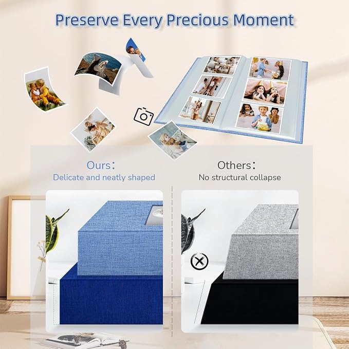 Popotop Photo Album 4x6-300 Photos Linen Cover Photo Books with 300 Horizontal Pockets,Slip-in Picture Albums for Family Wedding Anniversary Baby Vacation Pictures