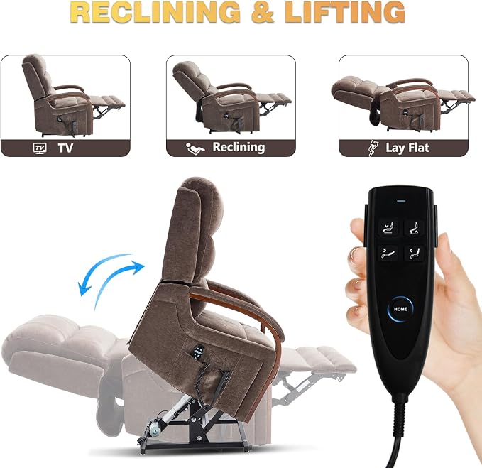 Trustyue Power Lift Recliner Chair, 180° Lay Flat Recliner, Lift Chair with Massage and Heat, Standing Assistance, Living Room Chair for Elderly People Chenille, Brown