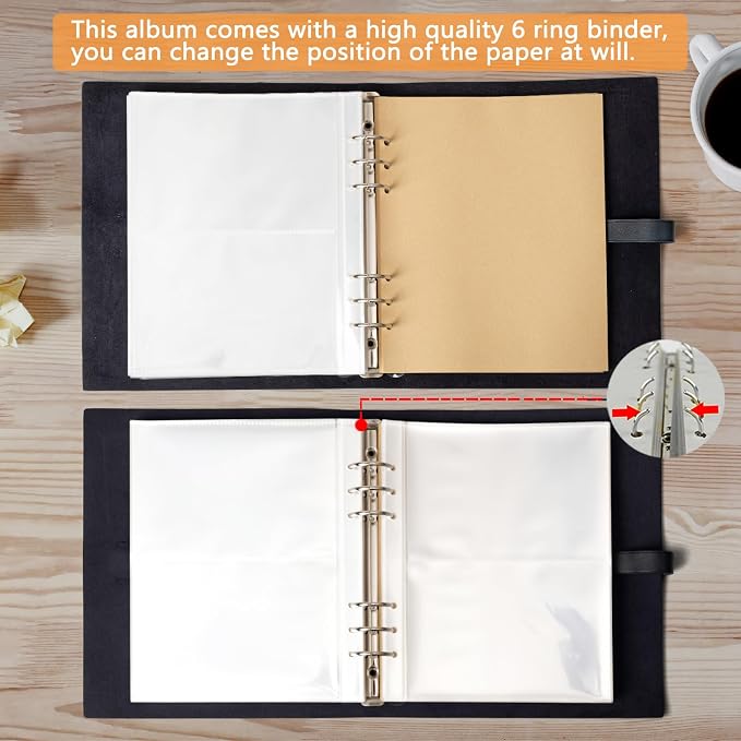 Photo Album 4x6 300 Photos,Genuine Leather Photo Albums with Writing Space with 30 Writing Paper,Travel Family Wedding Kids Graduation Ultrasound Baby Picture Album Scrapbook Photo Album（Blue）