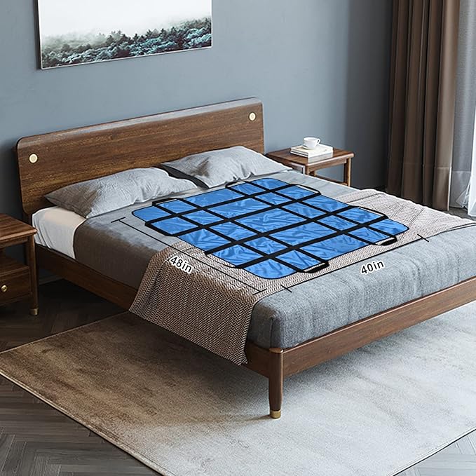 Positioning Bed Pad with Handles 48" X 40"Elderly Lifting Devices Transfer Board Slide Sheet Patient Transfer Board Draw Sheets Sling Transfer Belt with Handles Waterproof Reusable Washable Blue
