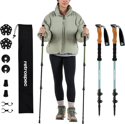 Retrospec Solstice Hiking Poles for Men & Women - Adjustable and Collapsible Lightweight Walking & Trekking Sticks - Aluminum w/Cork or Foam Grip