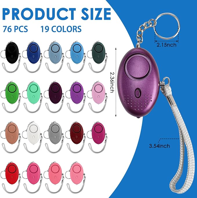 Kanayu 76 Pcs Personal Alarm Bulk 130DB Safe Sound Emergency Safety Self Defense Security Alert Keychain with Led Light Personal Protection Alarm for Women Girls Kids Elderly (Mixed Colors)