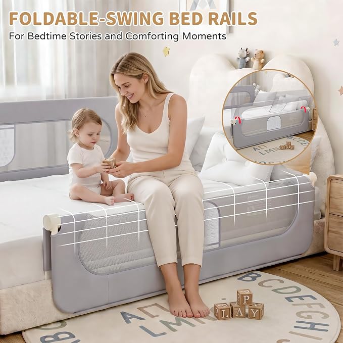 Bed Rail for Toddlers,47in Foldable Bed Rail for Baby, Baby Bed Rail Guard with Reinforced Carbon Steel Frame&Connectors for Twin Full Queen King Bed