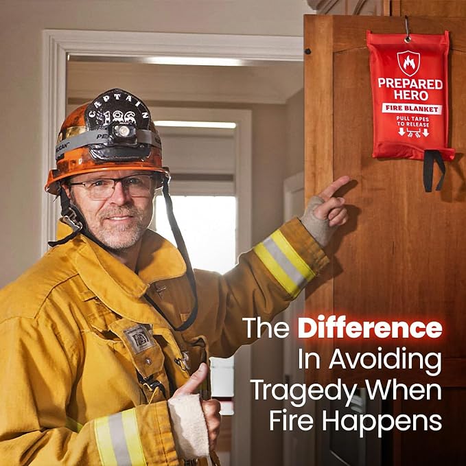 Prepared Hero Emergency Fire Blanket XL - 1 Pack - Fire Suppression for Kitchen, 47" x 71" Fiberglass Fire Blanket for Home