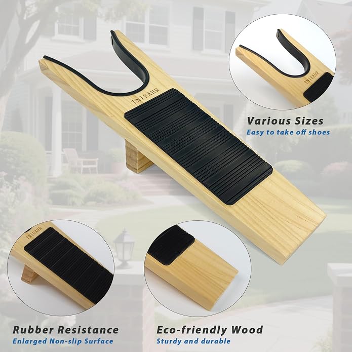 Boot Jack- Wide Opening Design for Effortless Boot Remover, No Bend Needed with Shoe Horn, Wooden Shoe Remover with Non-Slip Base, Perfect for Seniors & Adults