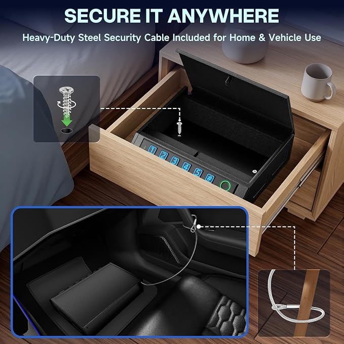 Biometric Gun Safe for Handgun,Drop Slot Compatible for 2-3 Pistols | Fingerprint Pistol Safe, Fits 2-3 Handguns, Quick Access, LED Light, Stealth Mode, Security Cable, Portable Lock Box